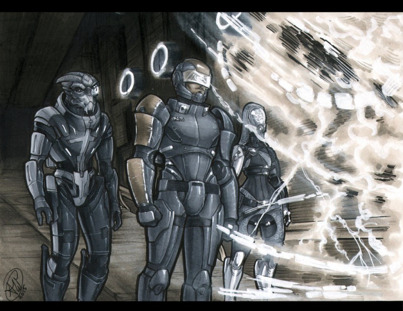 Капитан Шепард, Гаррус Вакариан и Тали'Зора встречаются с протеанским Виртуальным Интеллектом на планете Илос