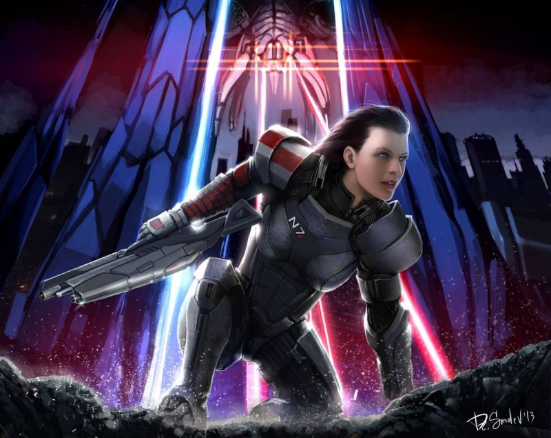 Коммандер Мила Шепард, пародия на постер Halo - рисунок от smolev