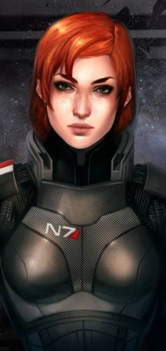 Рисунок от kate-niemczyk - красивая капитан Шепард в броне N7 с красными волосами и веснушками