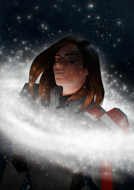 Капитан Шепард в центре галактики, рисунок gravity-zero
