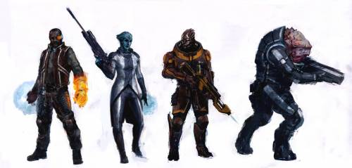 Отряд мультиплеера Mass Effect: человек, азари, турианец, кроган