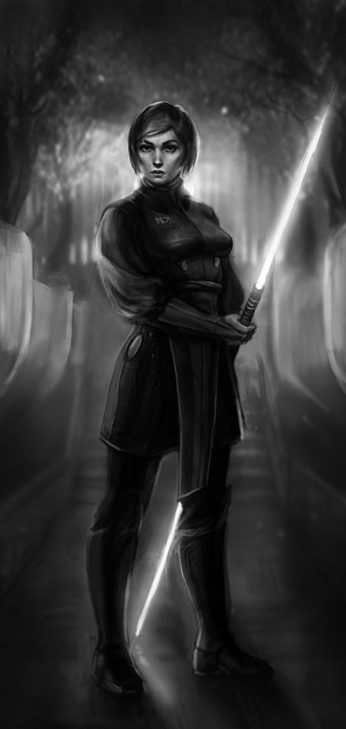 Рисунок капитана Шепарда в виде джедая из Star Wars от художницы nyaka-n
