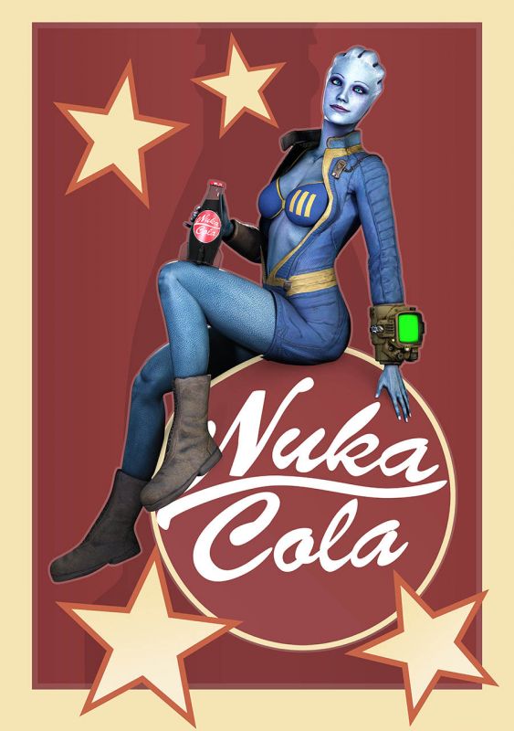 Азари Лиара Т'Сони на плакате Nuka Cola из Fallout 4 - рендер от asarimaniac