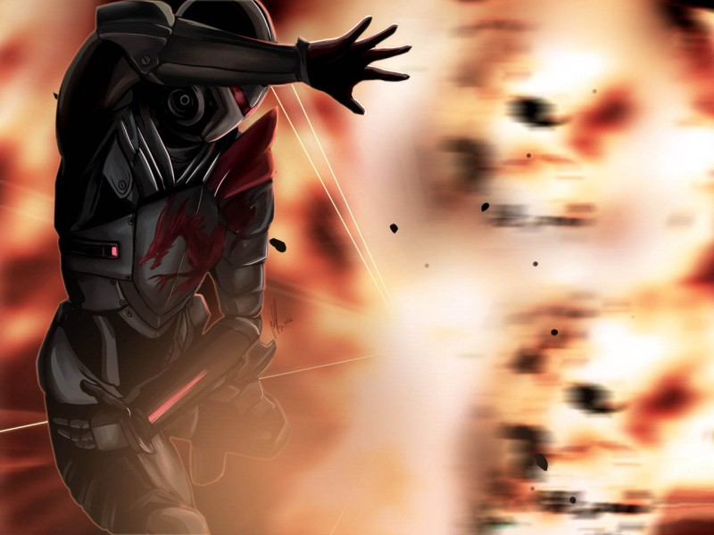 Капитан Шепард в броне Кровавого Дракона (Blood Dragon Armor) - арт от ziintah