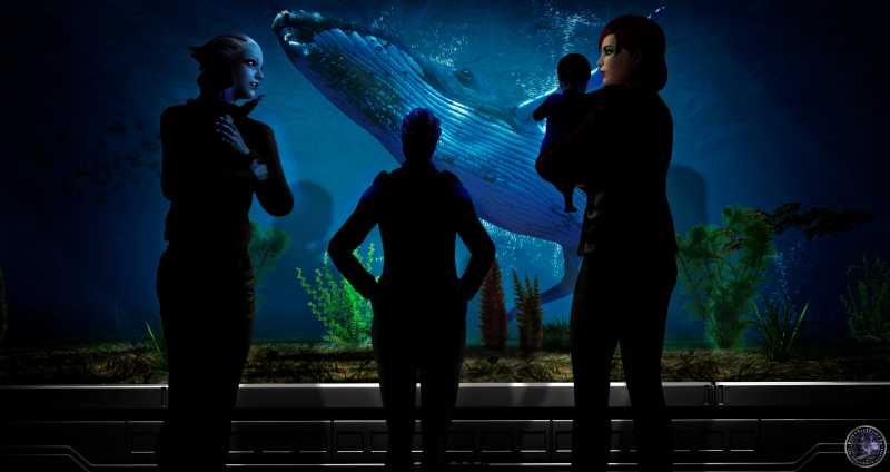Шепард и Лиара с детьми в акванариуме