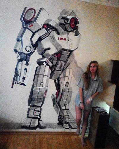 Рисунок на стене в стиле Mass Effect