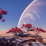 Колония на пустынное планете с красными деревьями
