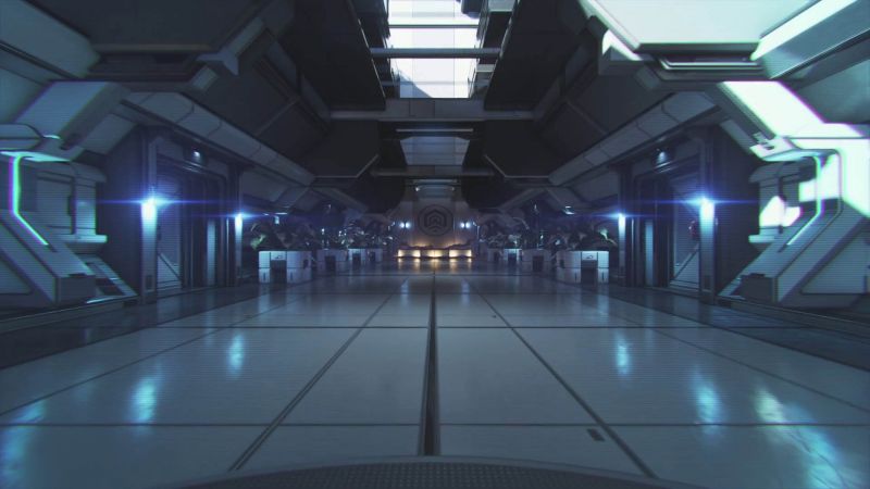 Длинный коридор на станции Нексус - скриншот из инструктажа Масс Эффект Андромеда