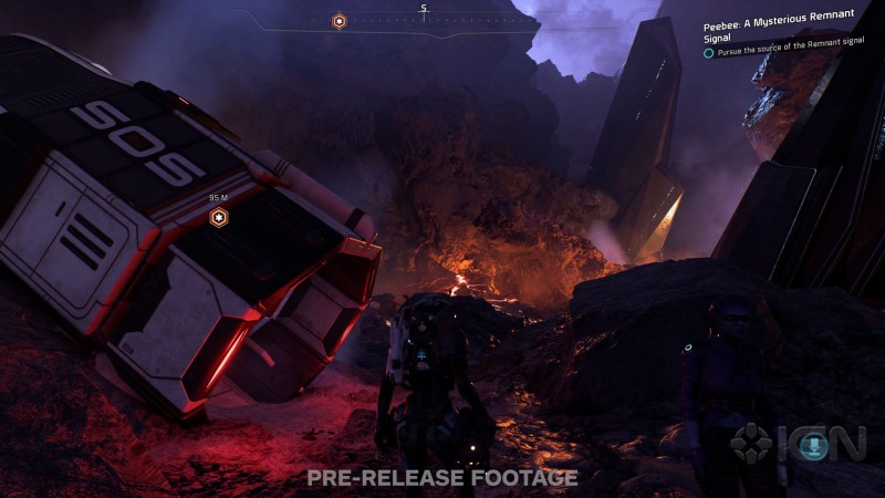 Сара Райдер возле спасательной капсулы - cкриншот из геймплейного видеоролика Mass Effect: Andromeda