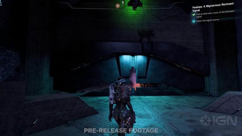 Сара Райдер подходит к воротам ремнантов - cкриншот из геймплейного видеоролика Mass Effect: Andromeda