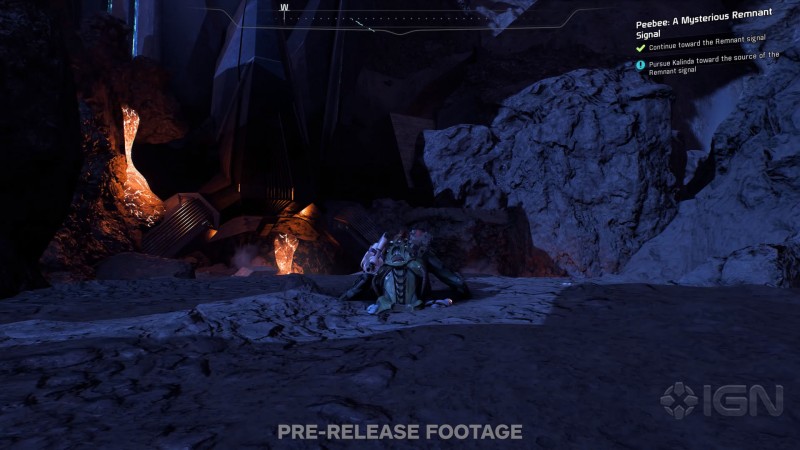 Сара Райдер застряла в текстурах после прыжка на джетпаке - cкриншот из геймплейного видеоролика Mass Effect: Andromeda