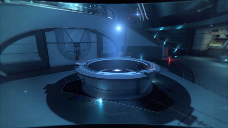 Голографическая панель ученых в исследовательском отсеке корабля "Буря" - скриншот из инструктажа Andromeda Initiative