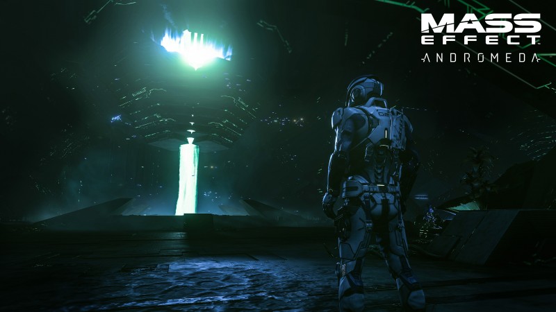 Райдер смотрит на энергетический луч на базе ремнантов - официальный скриншот пре-альфа версии Mass Effect: Andromeda в разрешении 4K от BioWare