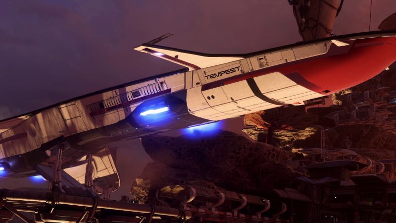 Корабль Буря приземляется на планету Кадару - скриншот из Масс Эффект Андромеда