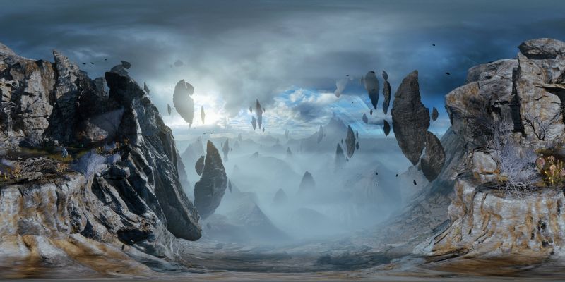 Гигантские летающие камни на планете Хабитат 7, панорамный скриншот