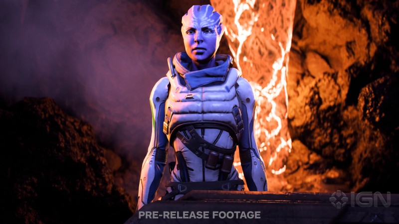 У азари Калинды не прогрузились текстуры - cкриншот из геймплейного видеоролика Mass Effect: Andromeda