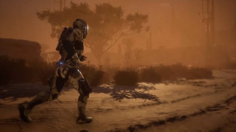 Скриншот персонажа Масс Эффект: Андромеда на пустынной планете с выставки EA Play 2016