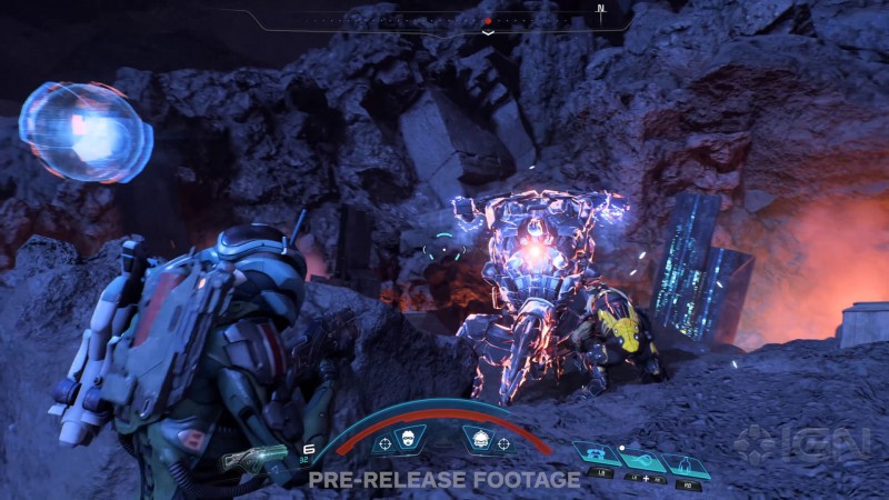 Кроган Драк ударяет молото ремнанта Разрушителя - cкриншот из геймплейного видеоролика Mass Effect: Andromeda