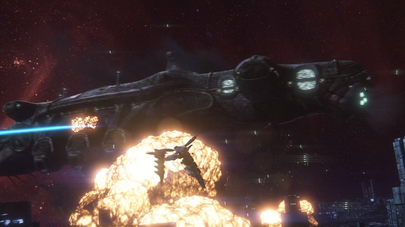 Истребители кеттов на фоне взрыва в открытом космосе - скриншот из релизного трейлера