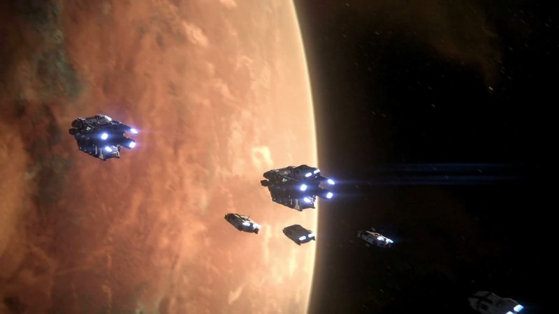 Несколько шаттлов приземляются на планету Элааден, скриншот