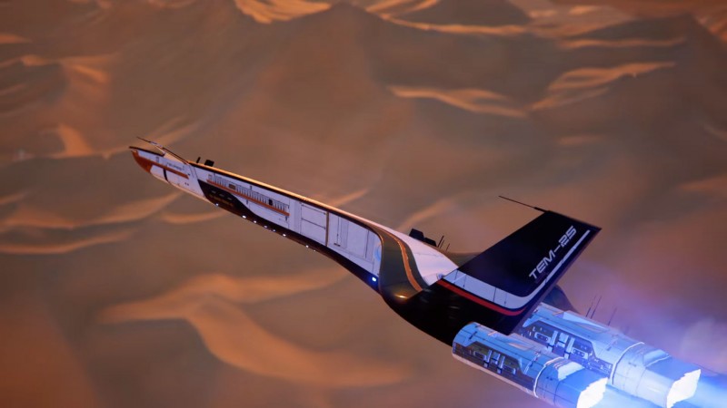 Корабль Буря летит над пустыней в Масс Эффект Андромеда - скриншот