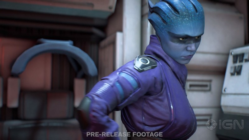 Азари Пиби в спасательной капсуле - cкриншот из геймплейного видеоролика Mass Effect: Andromeda