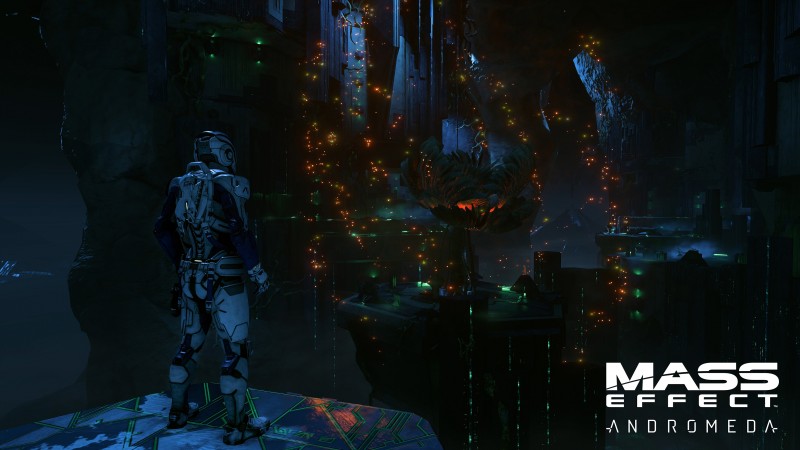 Райдер смотрит на гигантские растения на базе ремнантов - официальный скриншот пре-альфа версии Mass Effect: Andromeda в разрешении 4K от BioWare