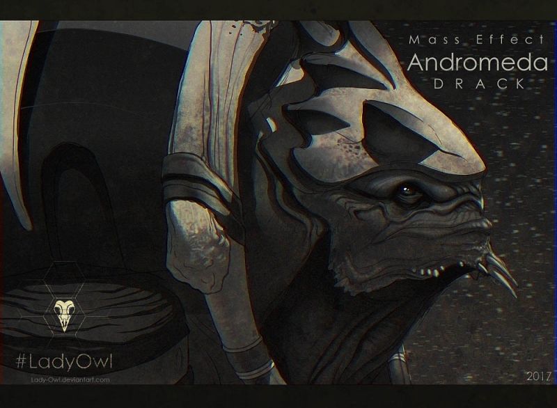 Портрет крогана по имени Драк из Масс Эффект Андромеда - рисунок от lady-owl
