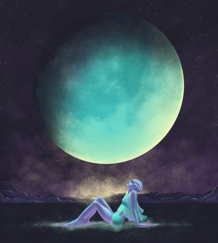 Азари Пиби сидит на земле и смотрит в небо, рисунок от biotic-i