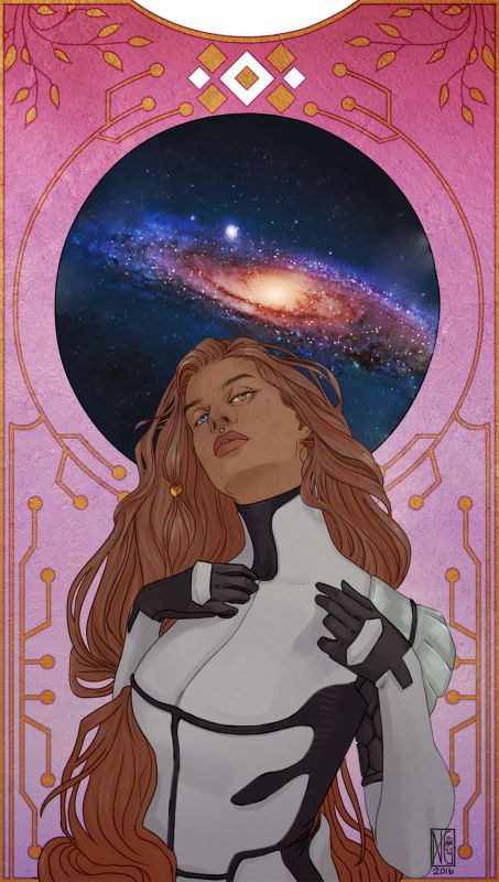 Рыжеволосая Сара Райдер и галактика Андромеда - рисунок от witchtrix