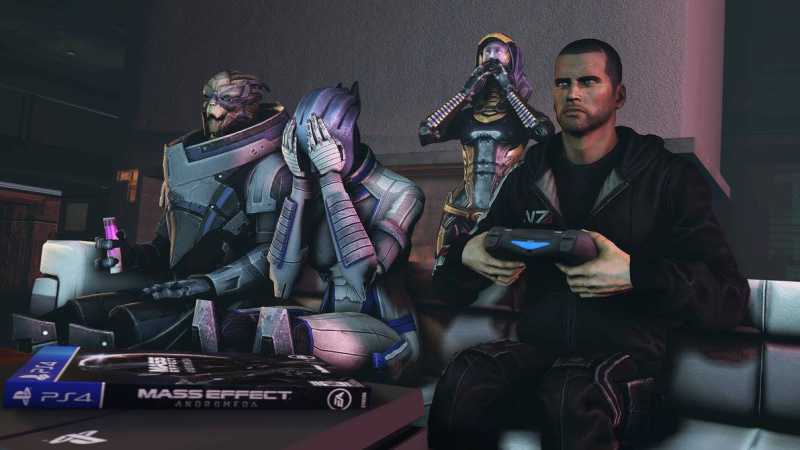 Шепард играет в Mass Effect: Andromeda