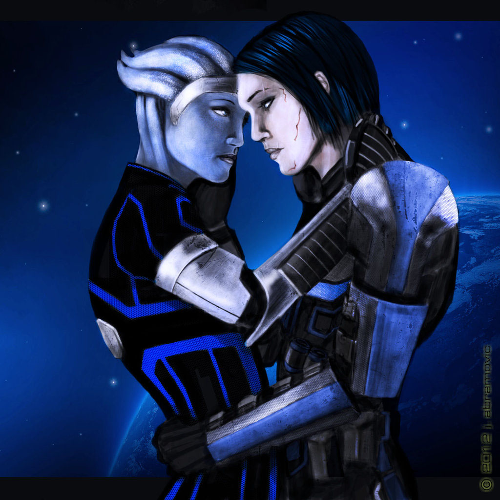 Шепард и Лиара - Фан-арт Mass Effect 3.