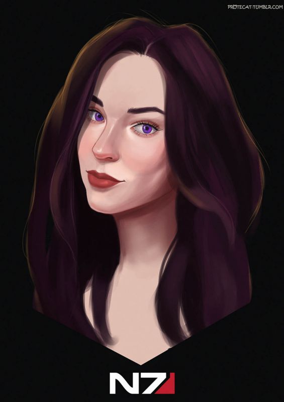 Портрет симпатичной Шепард с фиолетовыми глазами - рисунок от protecat