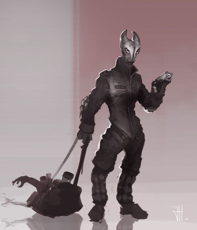 Саларианец с трупом в мешке - рисунок от jhkris
