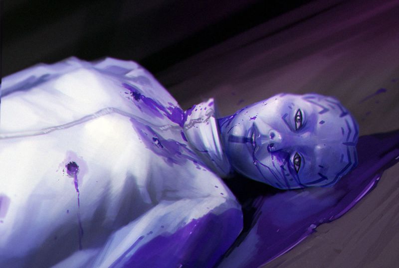 Мертвая азари лежит в луже собственной крови фиолетового цвета - рисунок от художника luckyfk