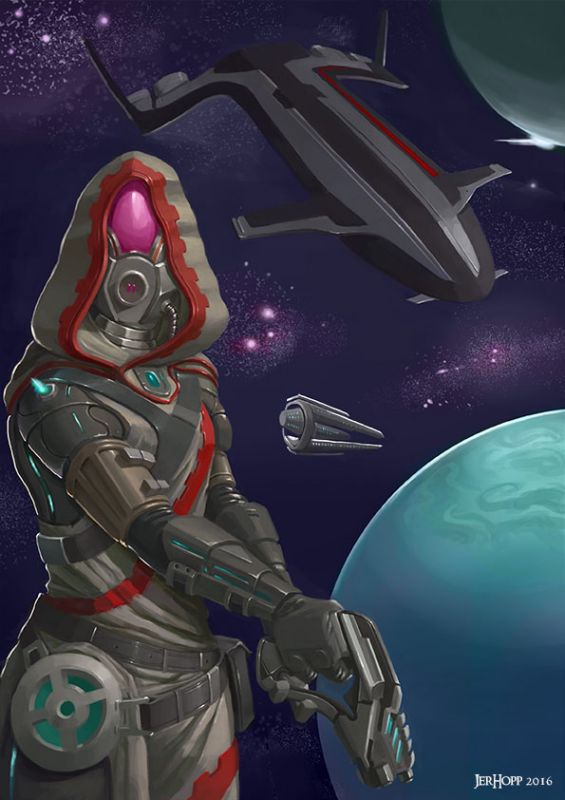 Кварианка с пистолетом Дуга в Mass Effect: Andromeda - рисунок от jerhopp