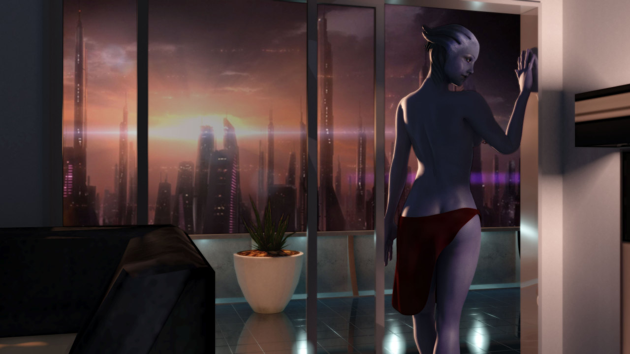 В красном полотенце - Фан-арт Mass Effect 3.
