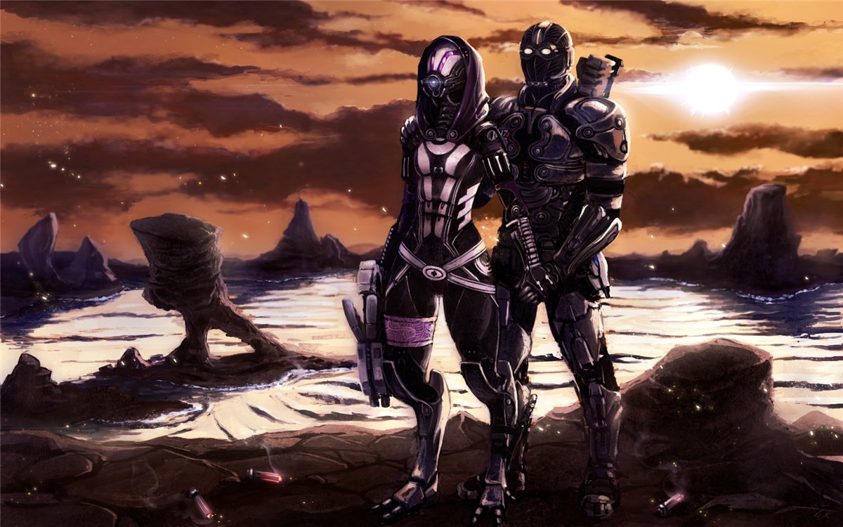 Тали и Шепард - Фан-арт Mass Effect 3.