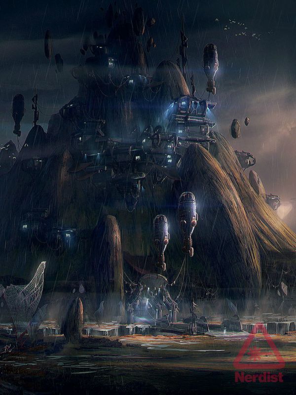 Концепт-арт поселения колонистов на скриншоте артбука The Art of Mass Effect: Andromeda