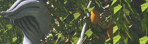 Naked asari huntress plucks fruits